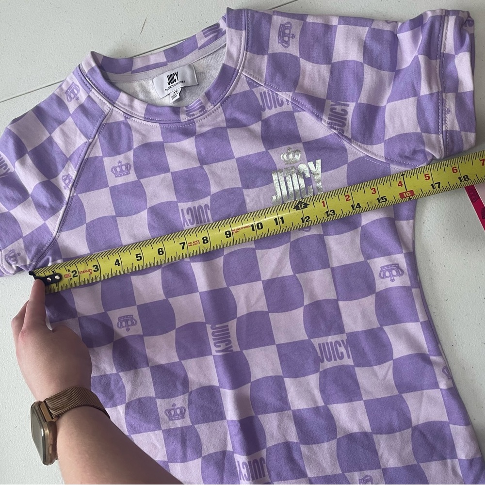 NWT Juicy Couture Lilac Sky Check T Shirt Dress Size XS Purple - Picture 13 of 15